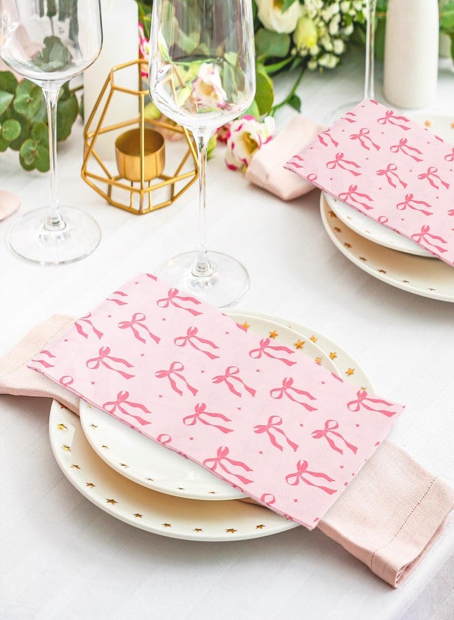 JarThenaAMCS مناديل ورقية للضيوف من جارثينا إيه إم سي إس، 100 قطعة، مزينة بفيونكة وردية، مناديل حمام لطيفة على شكل فيونكة، مناديل ورقية للاستخدام مرة واحدة، مثالية لعيد الحب وحفلات المنزل - Image 5